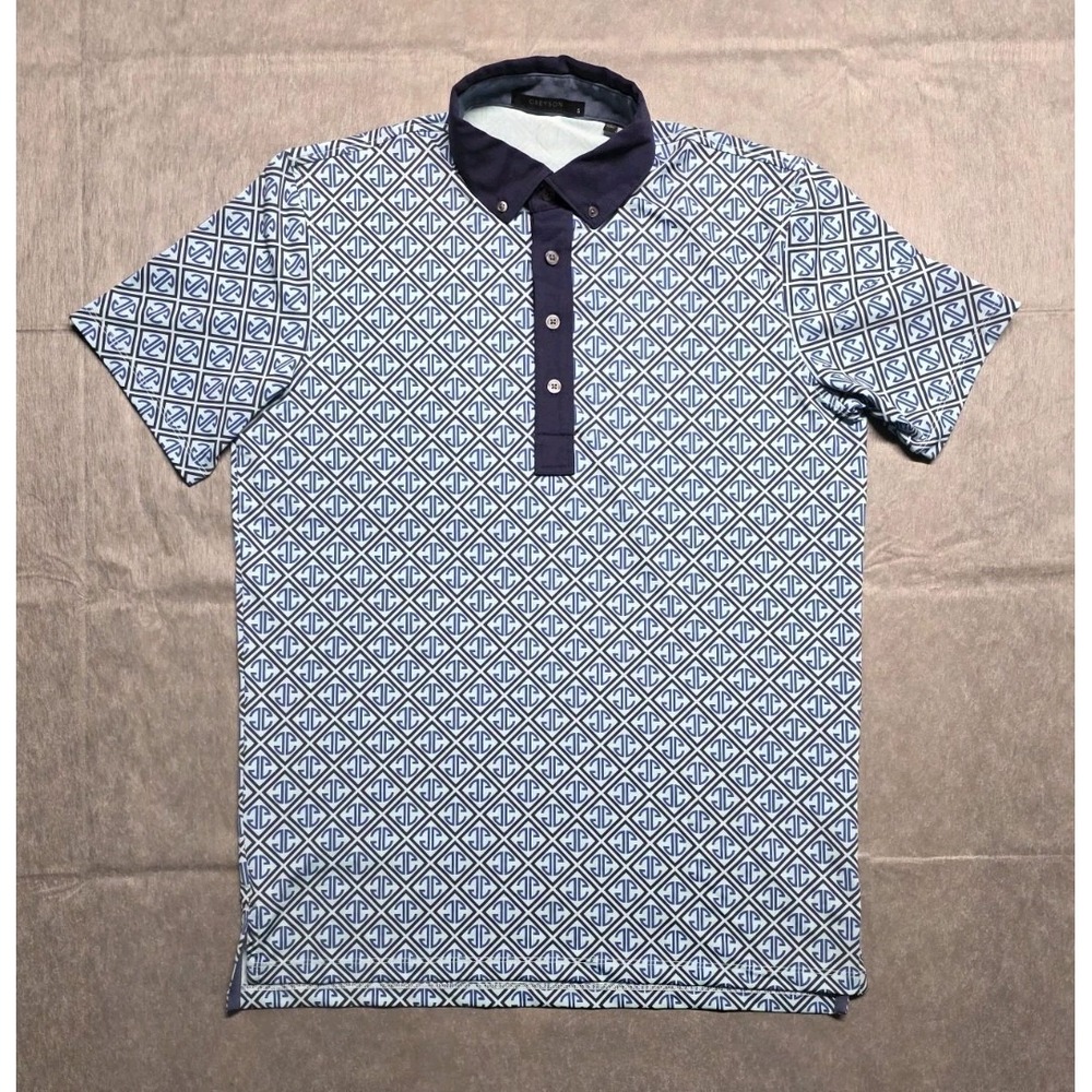 Greyson Polo Mens S Cattail Blue West Flag Geometric AOP Los Angeles County Club
